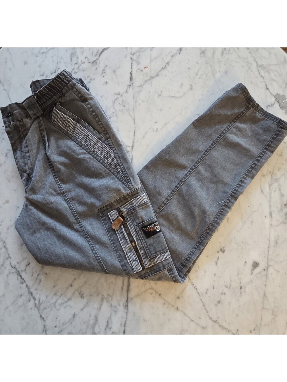Vintage Expedition Flight Pants 26x29 Gray Cargo YKK Zip Pockets Made in Macau